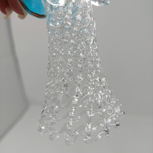 Vintage Angel Spun Glass Christmas Ornament Blue Wings Delicate Glass Skirt - Picture 3 of 9